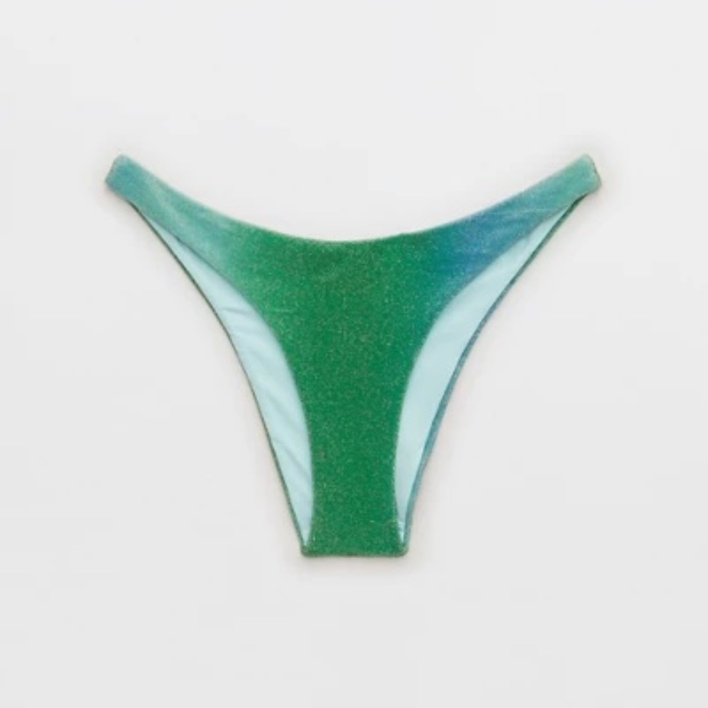 aerie sparkle low rise cheeky bikini bottom in elite blue